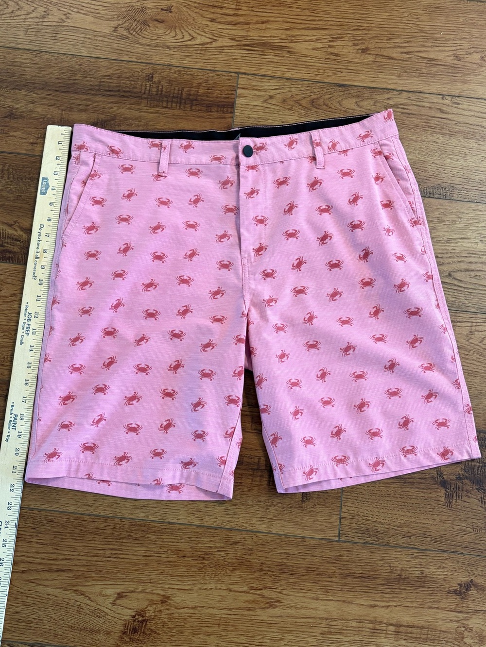 Atlantis Crab Print Stretch Golf Shorts Salmon Pink Coastal Preppy W40